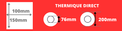 Rouleau d'étiquettes 100x150mm thermique direct mandin de 76mm, bobine de 200mm