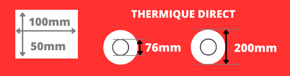 Rouleau d'étiquettes 100x50mm thermique direct mandrin 76mm, bobine de 200m