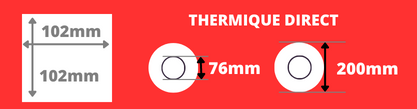 Rouleau d'étiquettes thermique direct 102x102mm avec mandrin de 76mm, diamètre de la bobine 200mm