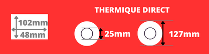 Rouleau d'étiquettes blanche thermique direct 102x48mm avec un mandrin de 25mm, diamètre de la bobine 127mm