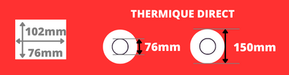 Rouleau d'étiquettes thermique direct 102x76mm mandrin de 76mm, diamètre de la bobine 150mm