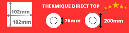 Rouleau d'étiquettes thermique direct de qualité 102x102mm madrin de 76mm, diamètre de la bobine 200mm