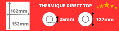 Rouleau d'étiquettes de qualité 102x152mm thermique direct mandrin de 25mm, diamètre de la bobine 127mm