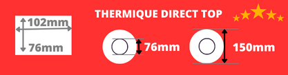 Rouleau d'étiquettes thermique direct de qualité 102x76mm mandrin de 76mm, diamètre de la bobine 150mm