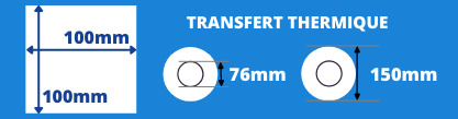 Rouleau d'étiquettes de transfert thermique 100x100mm avec mandrin de 76mm, diamètre de la bobine 150mm