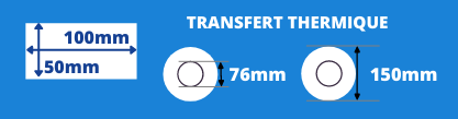 Rouleau d'étiquettes blanche de transfert thermique 100x50mm mandrin de 76mm, diamètre de la bobine 150mm