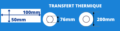 Rouleau d'étiquettes transfert thermique 100x50mm avec mandrin de 76mm, diamètre de la bobine 200mm