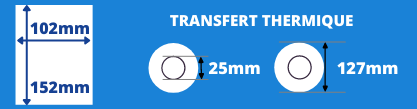 Rouleau d'étiquettes blanche 102x152mm pour imprimante transfert thermique avec un mandrin de 25mm, diamètre de la bobine 127mm
