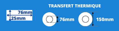 Rouleau d'étiquettes blanche 76x25 pour imprimante transfert thermique avec mandrin de 76mm, diamètre de la bobine 150mm
