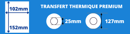 Rouleau d'étiquettes 102x152mm pour impirmante transfert thermique avec mandrin de 25mm, diamètre de la bobine 127mm