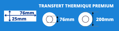 Rouleau d'étiquettes blanche 76x25mm pour imprimante thermique avec mandrin de 76mm, diamètre de la bobine 200mm