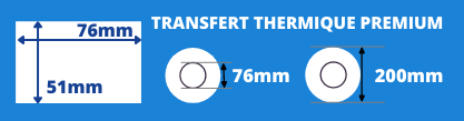Rouleau d'étiquettes de transfert thermique 76x51mm mandin de 76mm, diamètre extérieur de la bobine 200mm
